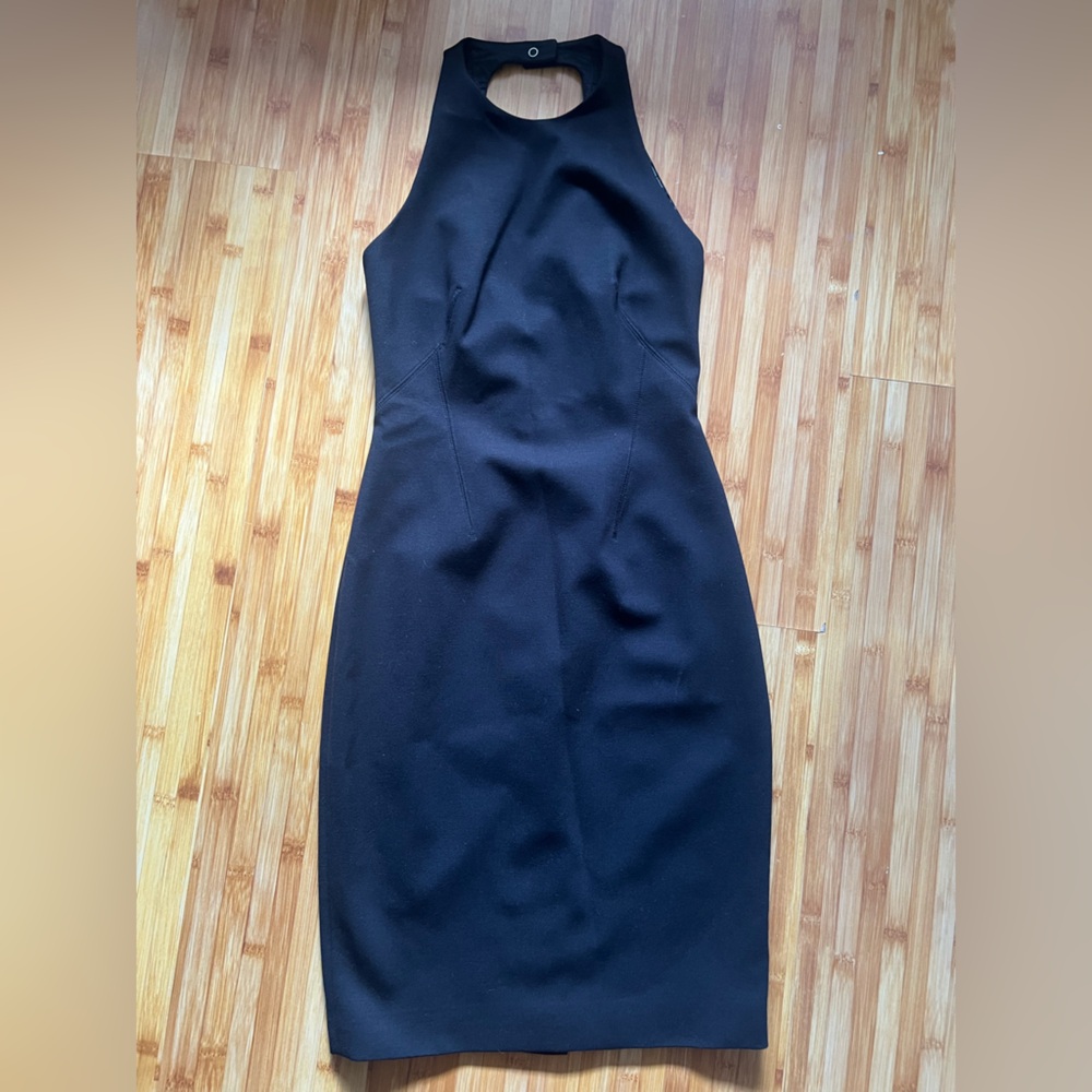Karen Millen Viscose Linen Halter Woven Column Midi Dress